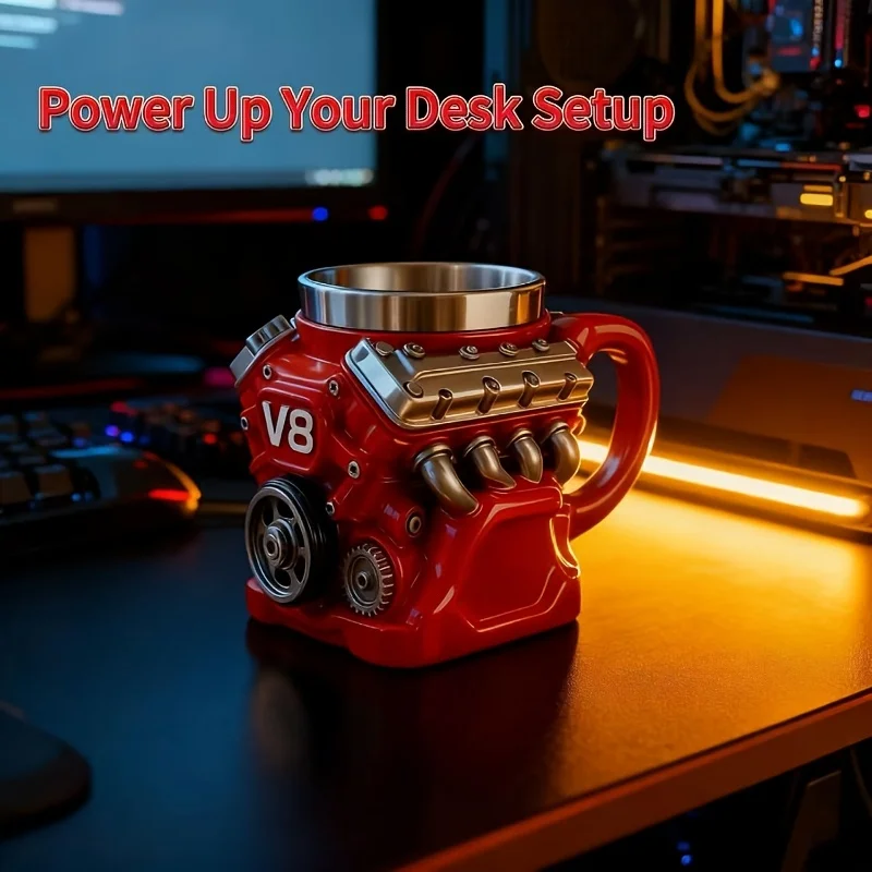 

V8 Engine Coffee Mug - Men's Exclusive Heavy-Duty Mug, Ideal Mechanic Coffee Cup for Car Enthusiasts, Perfect Gift for Car Lovers, Trendy Coffee Mug for Mechanics And Fans