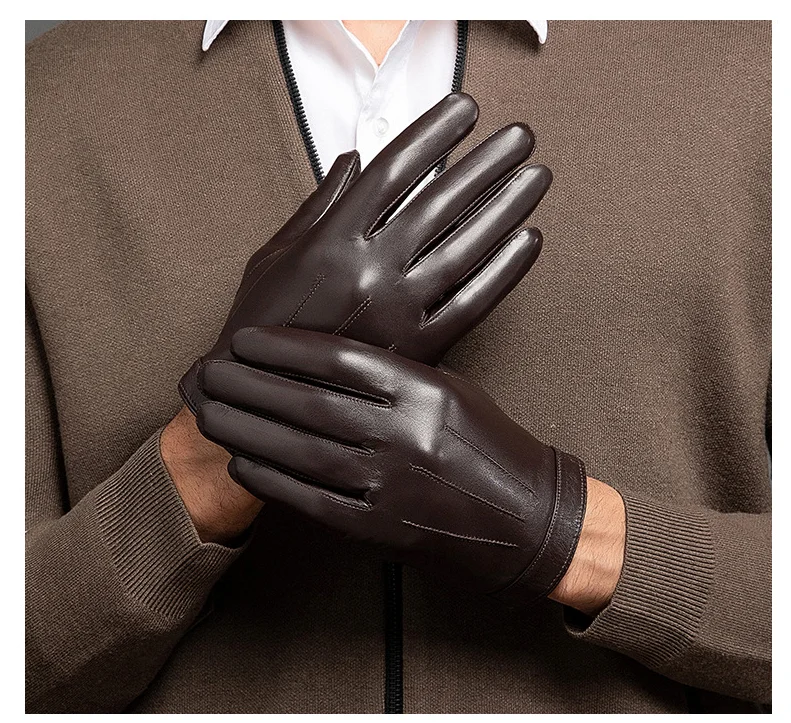 New 2022 Spring Gloves Men Real Leather Gloves Touch Screen Black Real Sheepskin Thin Warm Driving Gloves