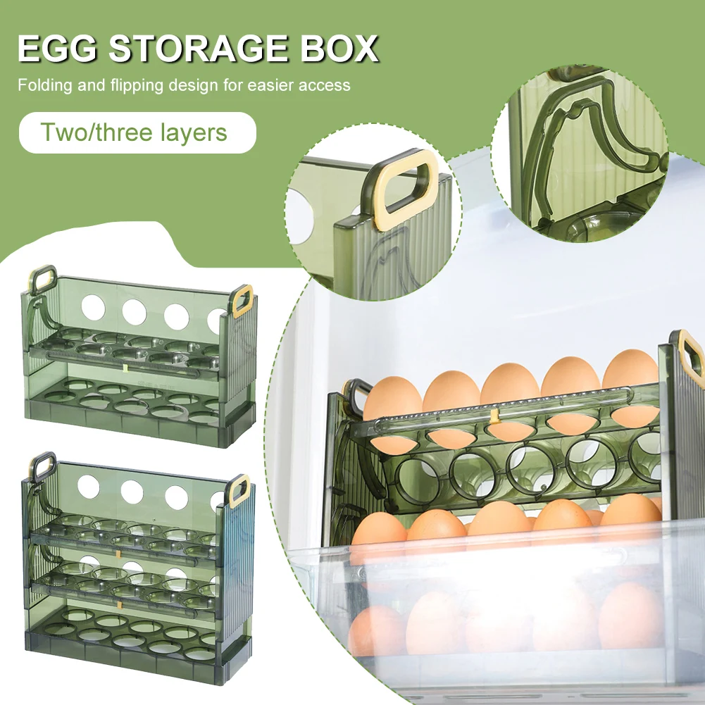 

Egg Holder for Refrigerator 3 Tier Egg Storage Container Foldable Tray Large Capacity Egg Container Acrylic Egg Organizer