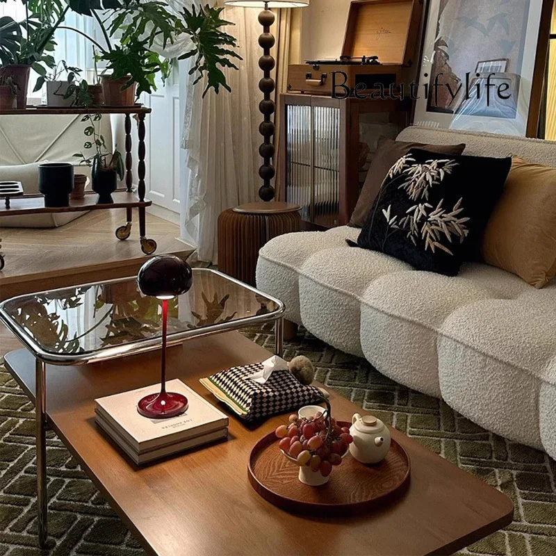 XX منتصف القرن الحديثة طاولة القهوة الخشبية الصلبة 2-Tier إطار من الاستانلس ستيل الزجاج المقسى الحد الأدنى الفاخرة مقهى الأثاث FYC #3