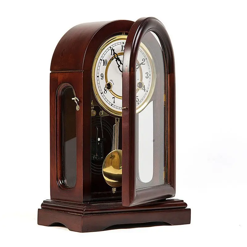 desk clock Old-fashioned feng shui town house Solid wood dotted pendulum clock Winding chain Clockwork Chinese table clock