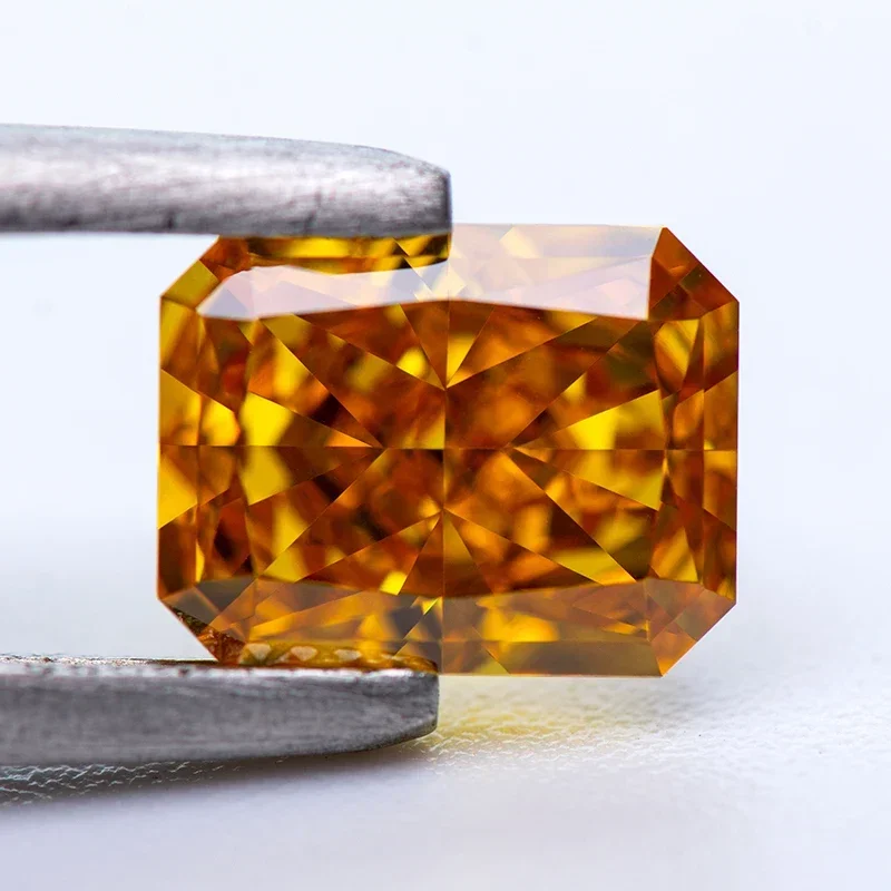 

High Carbon Diamond Cubic Zirconia Golden Yellow Color Radiant Shape 4k Crushed Ice Cut Lab Synthetic Gemstones Charms Jewelry