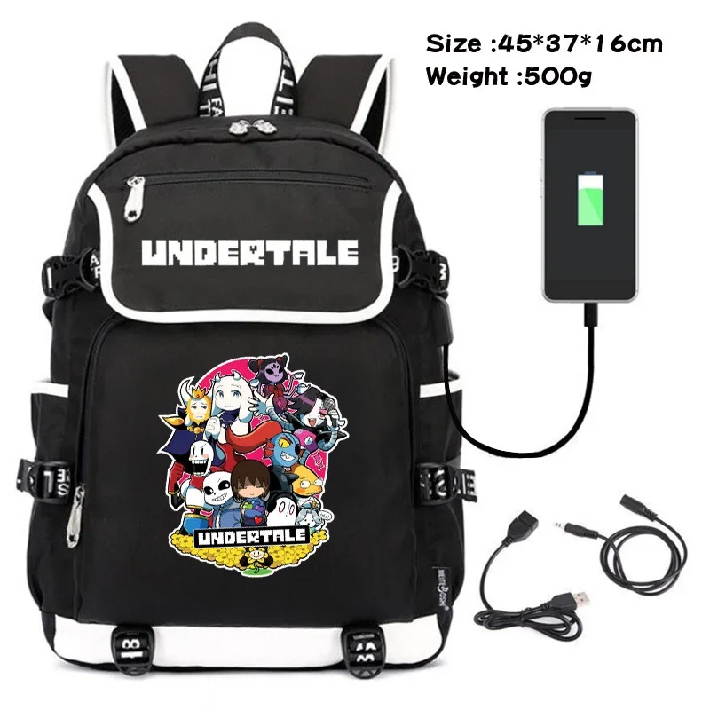 Undertale-Bolso de hombro de lona de San papiro, mochila escolar con puerto USB para Cosplay, mochila de viaje para ordenador portátil, regalo