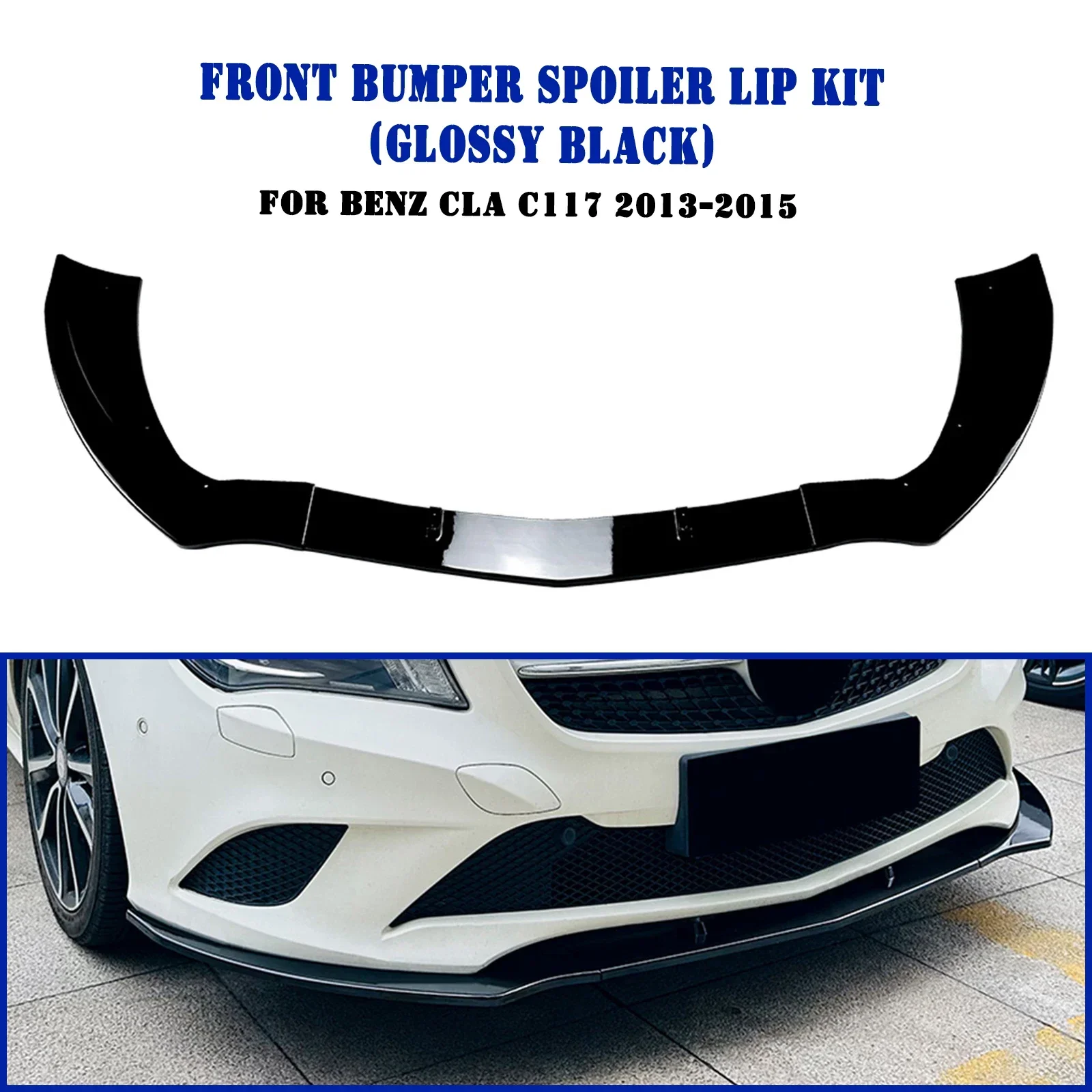 for 2013-2015 Mercedes Benz CLA Class C117 Standard Front Bumper Spoiler Lip Carbon Fiber Exterior/Gloss Black Splitter