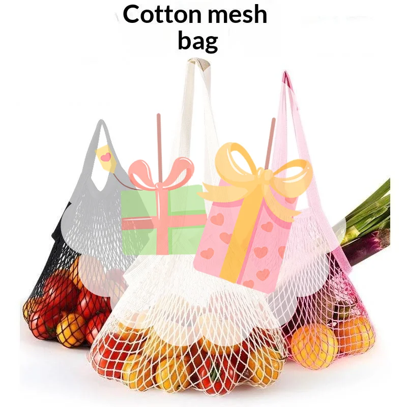 1Pcs Short Tote Net Tote Bag Portable Reusable Grocery Bags Fruit And Vegetable Bags Can Be Washed Cotton Mesh Rope Tote