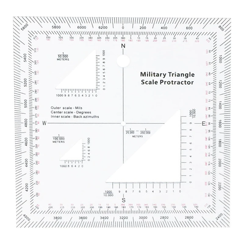 ABJI-Coordinate Scale Practical Transparent Topographical Map Scale Navigation Military Protractor