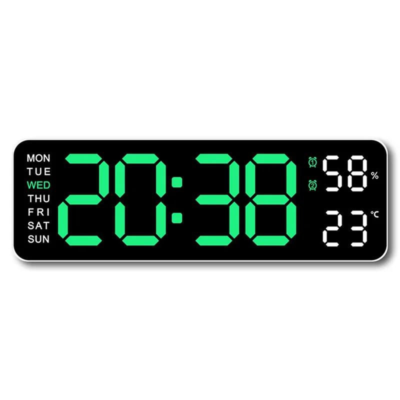 

Large Digital Wall Clock Temperature And Humidity Week Display Electronic LED Table Alarm Clock 12/24H