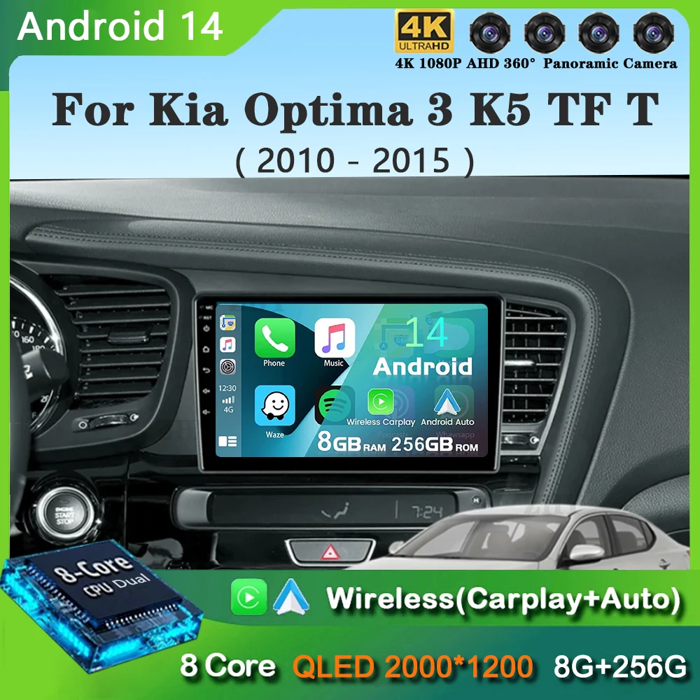 

Автомагнитола на Android 14 для Kia Optima 3 K5 TF T 2010 2011 2012 2013 2014 2015 с навигацией GPS мультимедийный плеер стерео WiFi + 4G DSP