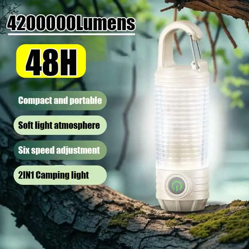 NEW Rechargeable Camping Lantern LED Super Bright Flashlight Portable 6Modes Work Light Hanging Tent Lamp Outdoor Hiking Fishing