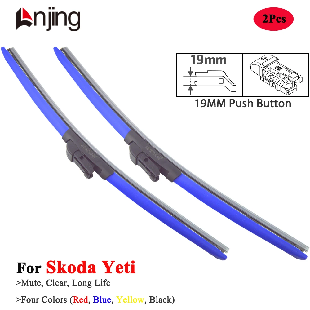 

LNJING Colorful Wiper Blades For Skoda Yeti Yati Yetti Yete 5L 2009 2010 2012 2013 2015 2017 Car Accessories Blue Hybrid Wipers