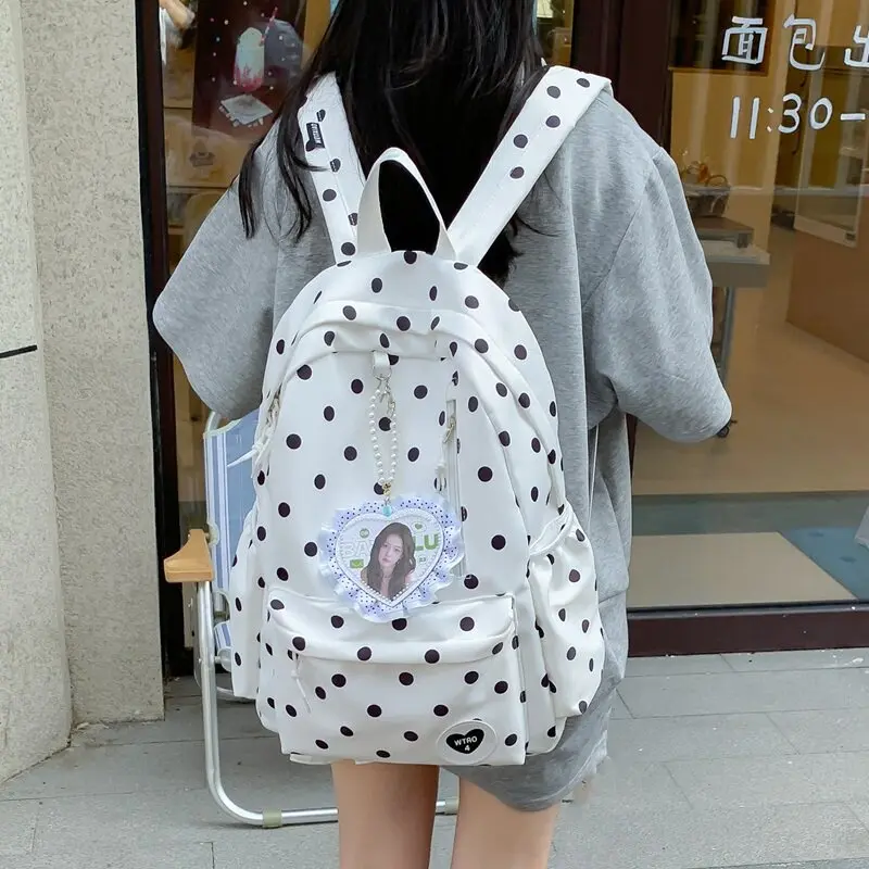 Korean Style Polka Dot Backpack for Girls Middle School Students Sweet Academy Style Lightweight Junior High School Bag