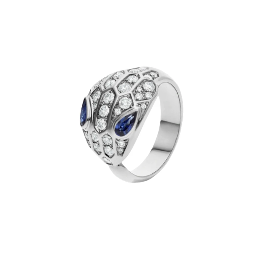 

S 925 sterling silver full diamond natural sapphire snake shaped couple ring. Super color retention without allergies