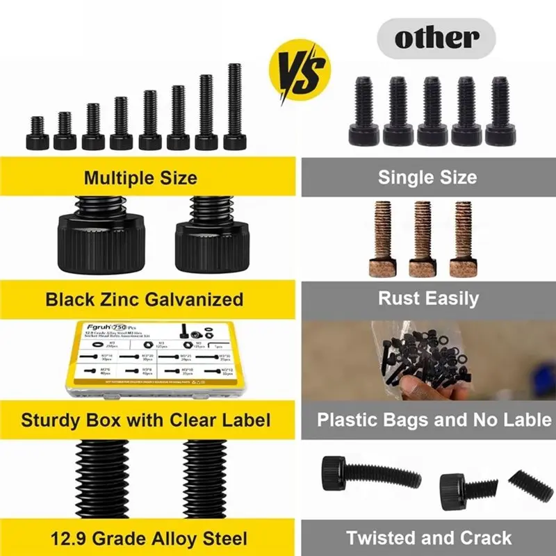 750PCS M3 Screws Assortment Kit, M3x6/8/10/12/16/20/25/30 Mm Hex Socket Head Bolts For 3D Printer,DIY