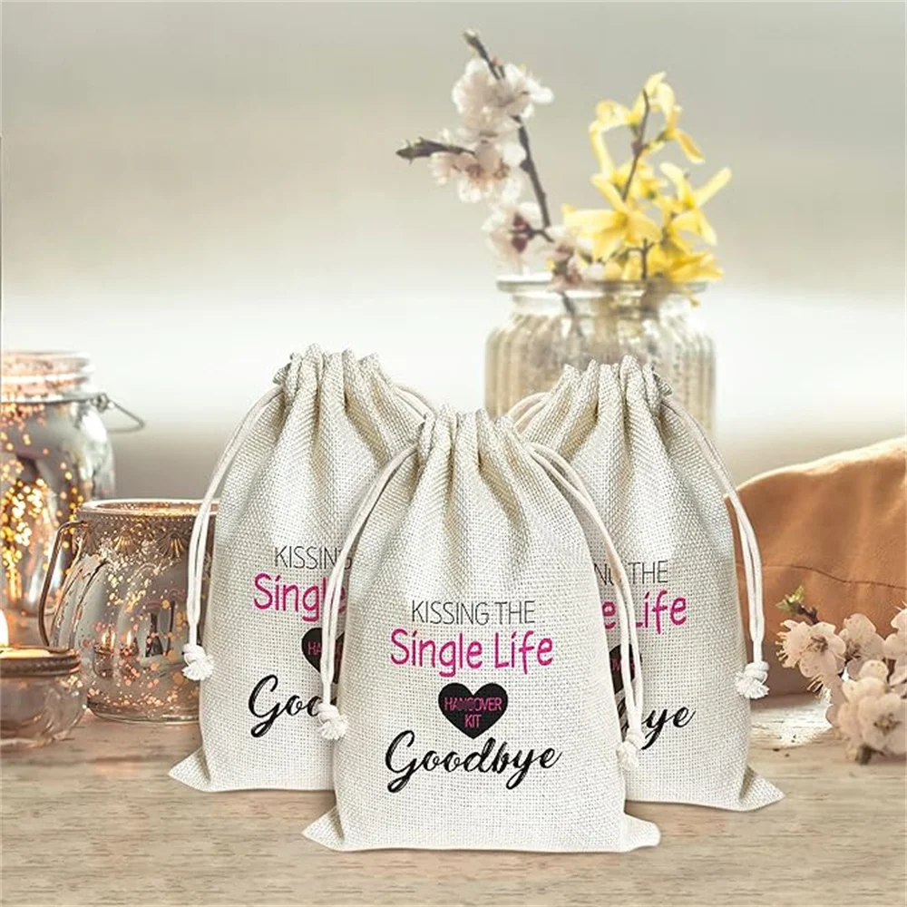 Hangover Kit Bags, Beaches & Besties Themed Survival Recovery Kit Bag With Drawstring, 5 Pcs Wedding Cotton Gift Bags, Beach Par