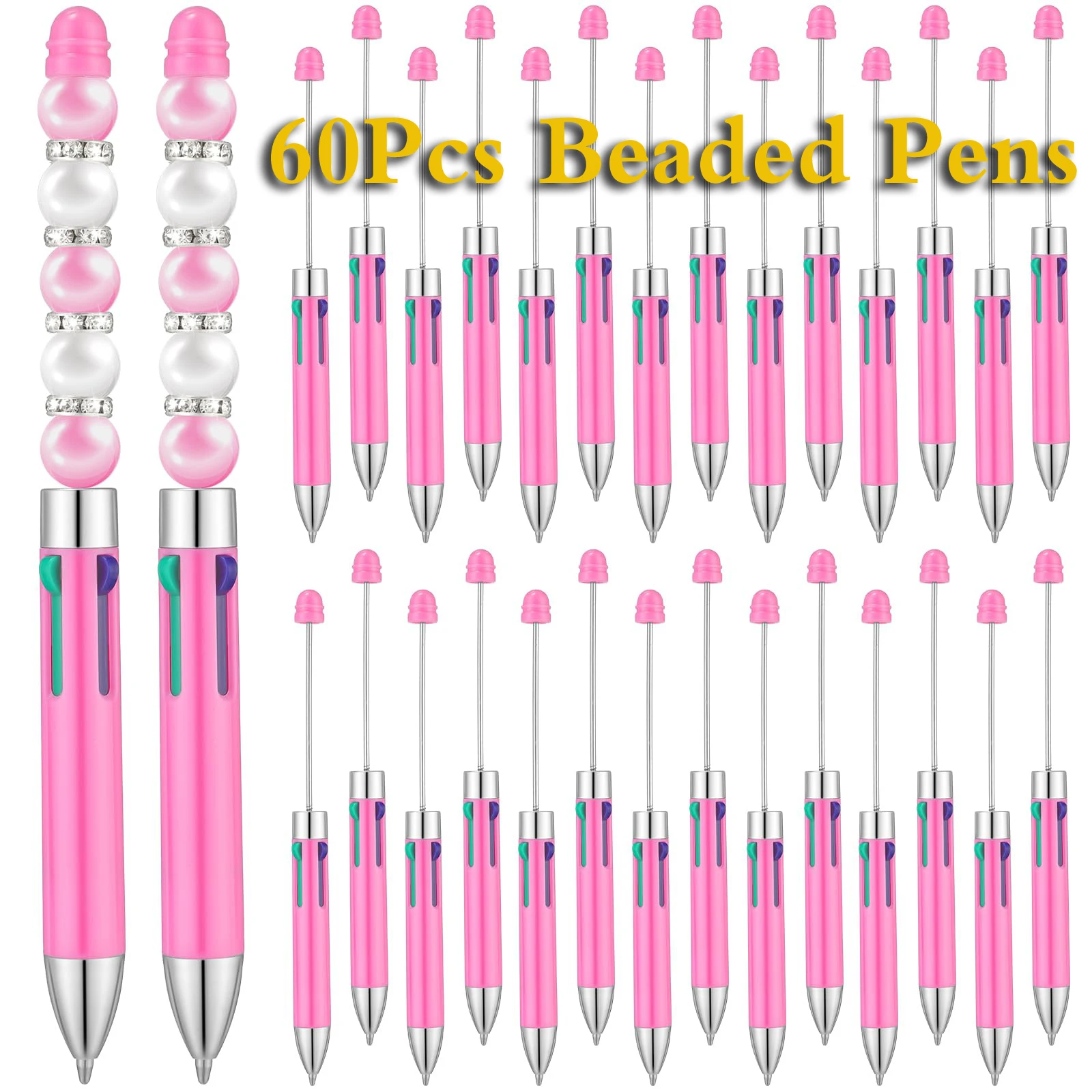 

60Pcs Macaron pink Four Color Refills Beaded Pen DIY Creative Beadable Ball Pen Valentine Teacher Wedding Gift