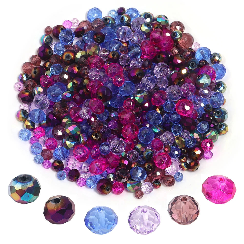 100-200pcs/bag 4/6/8mm Mix Color Faceted Glass Beads Clear Round Flat Loose Beads For Jewelry Making DIY Bracelet Necklace