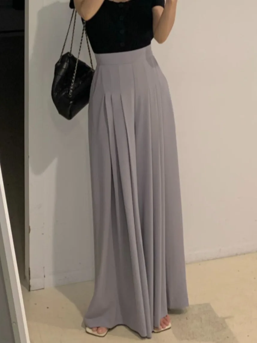 

Chic Summer Loose Women's Casual Pants Wide Waist Pleated Drapey Loose Comfortable Trousers Skirt Pants Versatile Lazy Sle