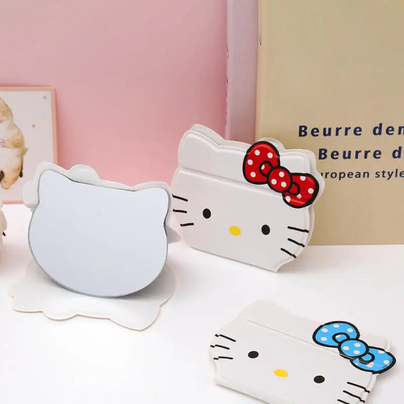 

Милое портативное и складное зеркало для макияжа Hello Kitty, эстетичное настольное зеркало, подарок на день рождения для моей девушки.