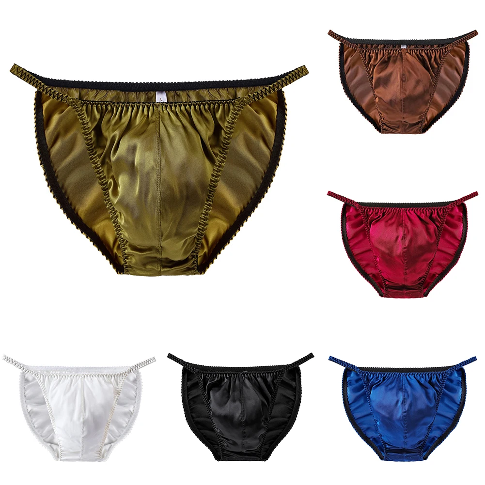 Hot Sale New Fashion Men Briefs Thongs Bikini Breathable Lingerie M-2XL M-XXL Pure Silk Solid Color Underpants