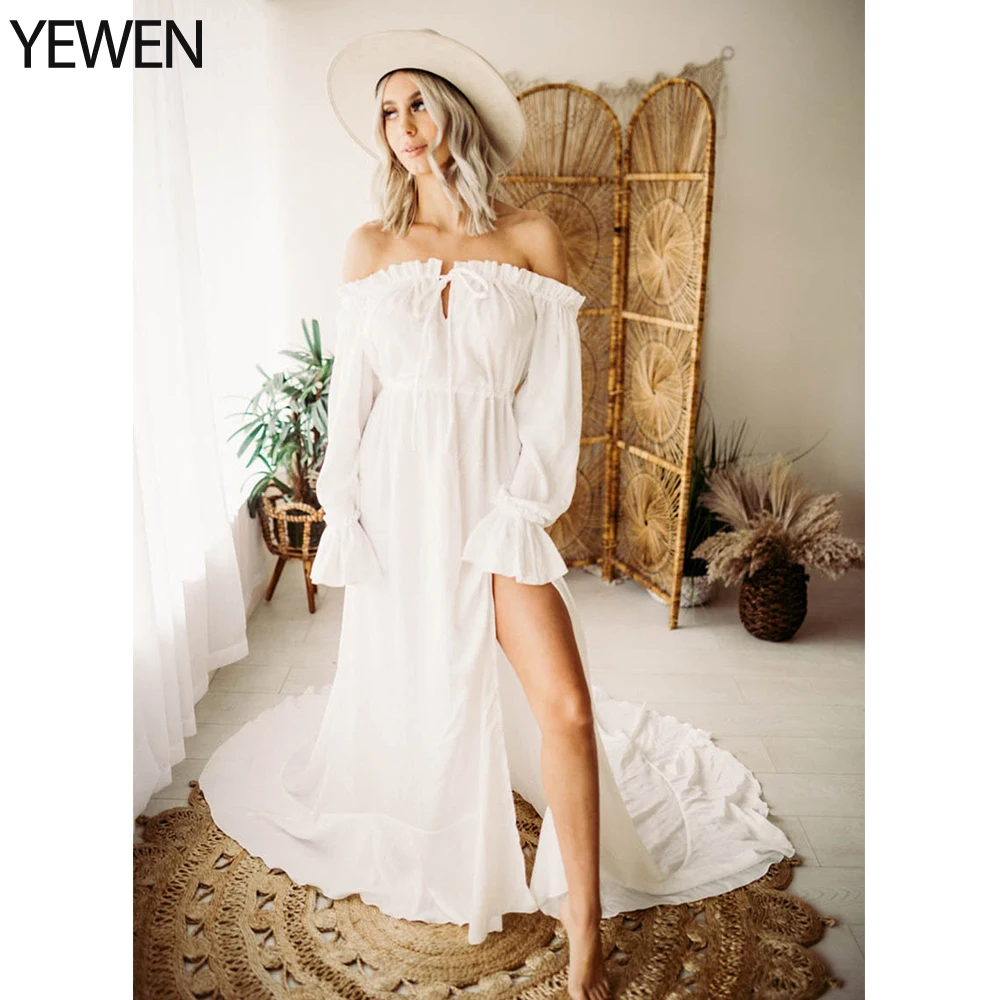 Off Shoulder Full Sleeves Maternity Dresses Long Beach Photography Dresses Baby Shower Dress for Pregnant Woman YEWEN YD21801