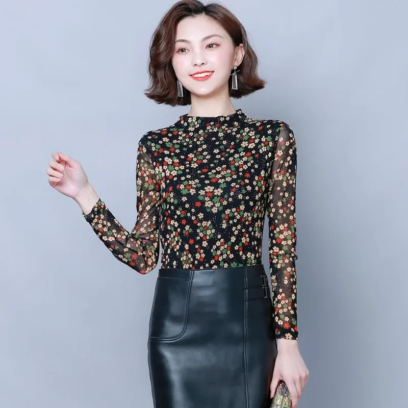 Oversized Women Blouse 2024 Casual Autumn Winter Long Sleeve Top Floral Printed Office Slim Ladies Vintage Tops and Blouses