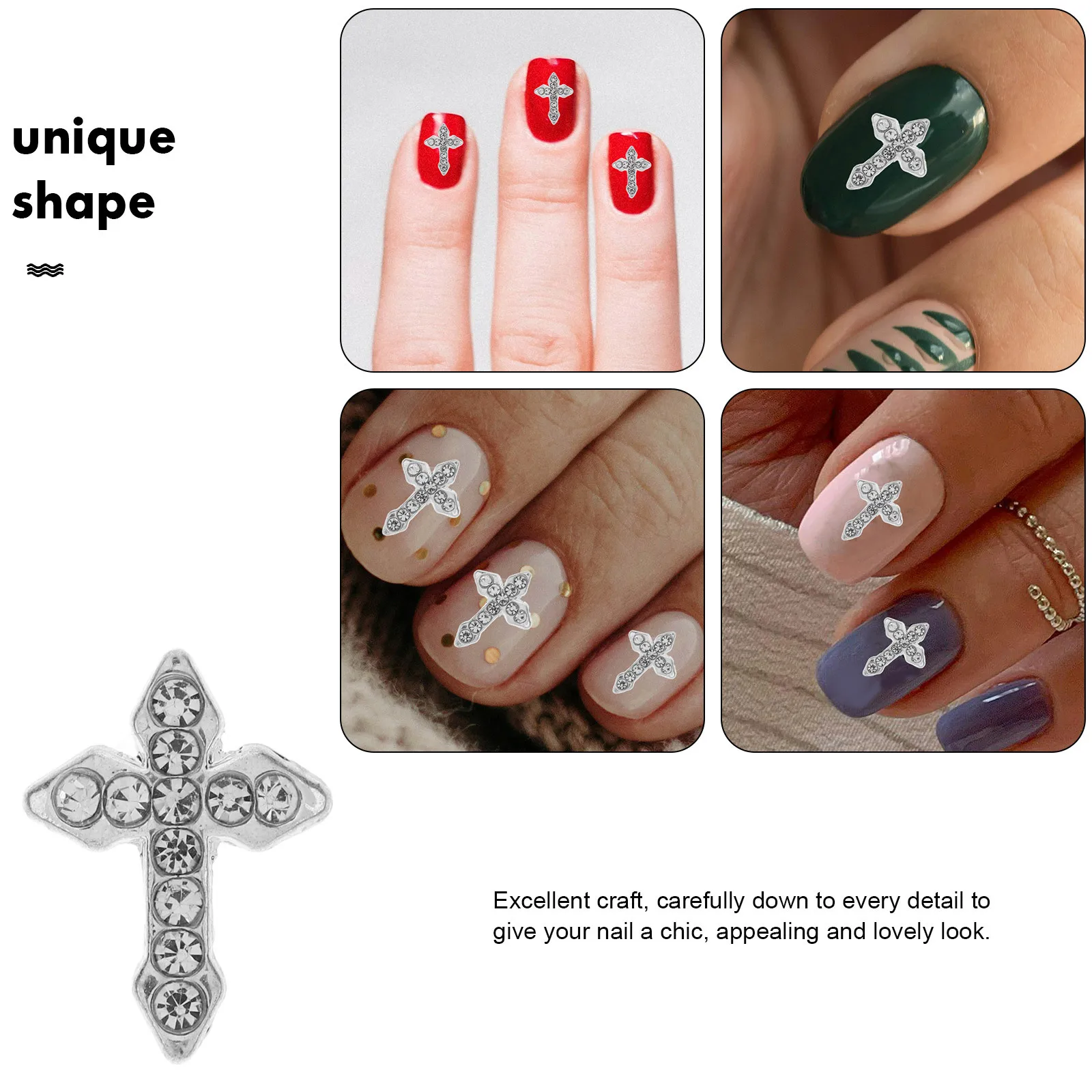 10 pçs cruz encantos de metal 3d suprimentos da arte do prego gótico encantos para unhas acrílicas strass charme ornamento decorações