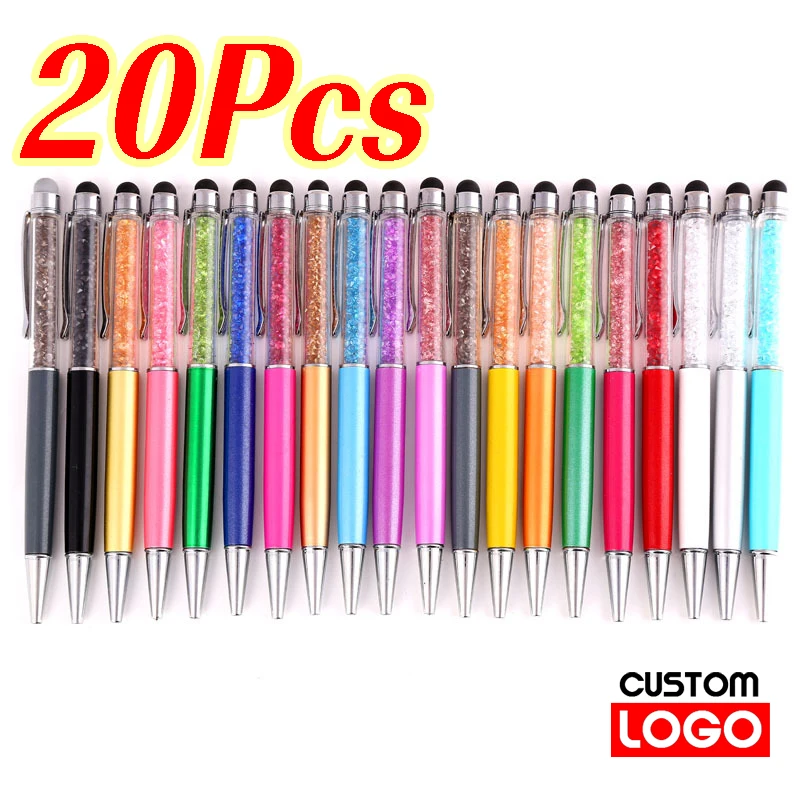 20Pcs Free Custom Logo Crystal Metal Ballpoint Pen Personalized Touch Screen Pens for Writing Stationery Office School Gift
