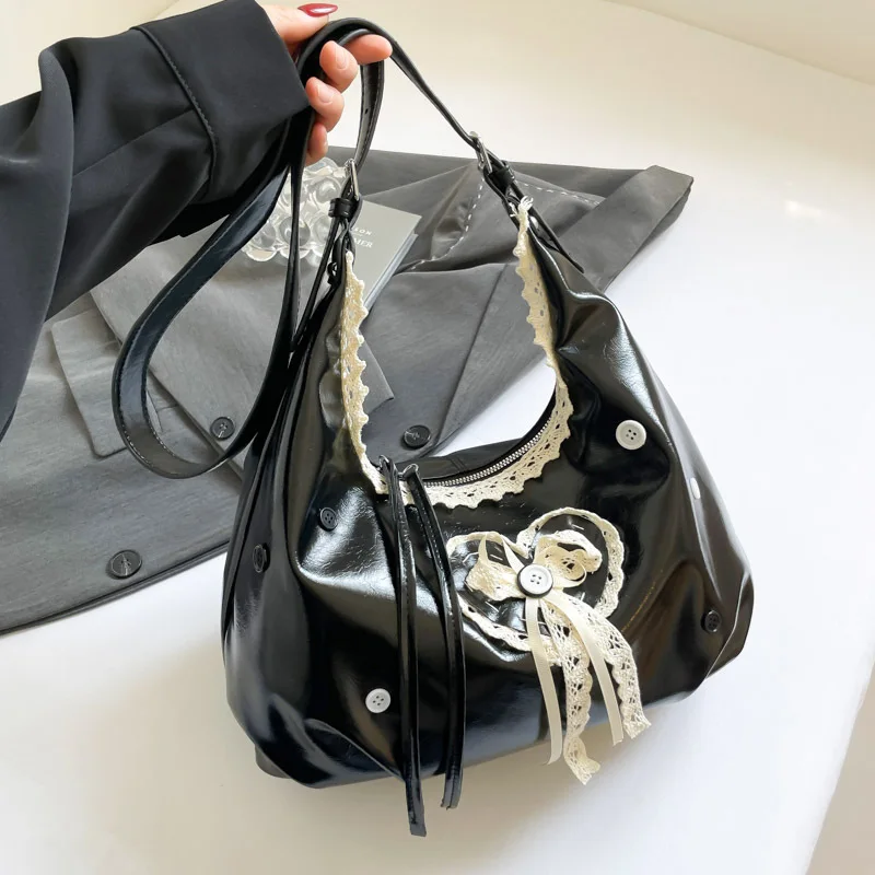 

HAEX Lolita Ladies Tote Bags 2025 Designer Adjustable Ballet Style Crossbody Shoulder Bag Luxury Trend PU Lace Bow Bolso Mujer
