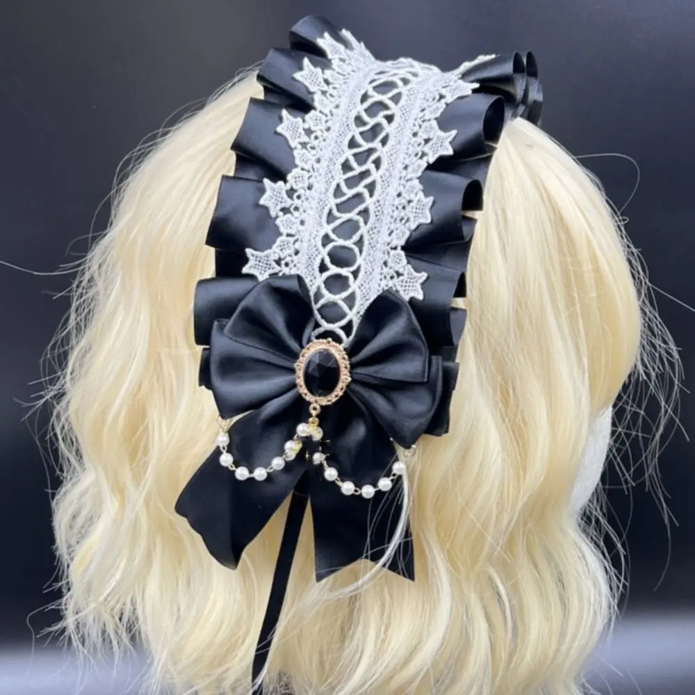 Mehrfarbiges Lolita-Spitzen-Stirnband mit Clips, Haarschmuck, Schleife, Band, Kopfbedeckung, niedliche Foto-Requisiten, süßes Haarband für Frauen