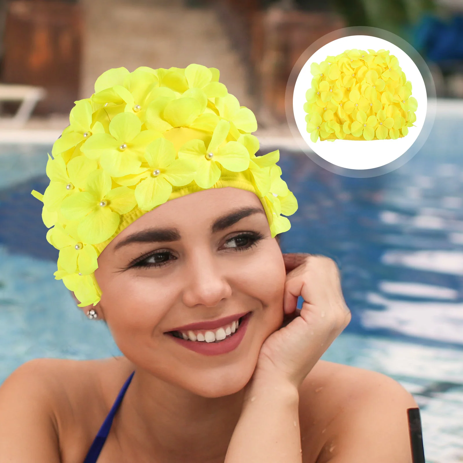 

Swim Cap Flower Swimming for Women Long Hair Protection Manual Caps Wear-resistant Hats Miss Women's