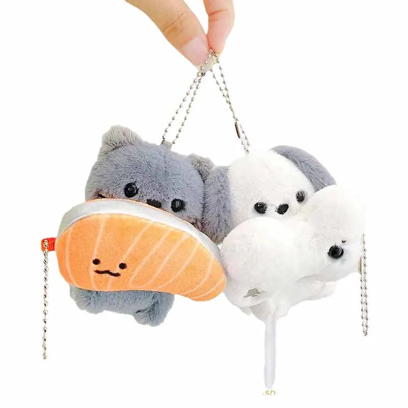 Cartoon Cute Magnetic Puppy Bone Plush Doll Keychain Pendant Creative Couple Backpack Decoration Pendant Doll Gifts