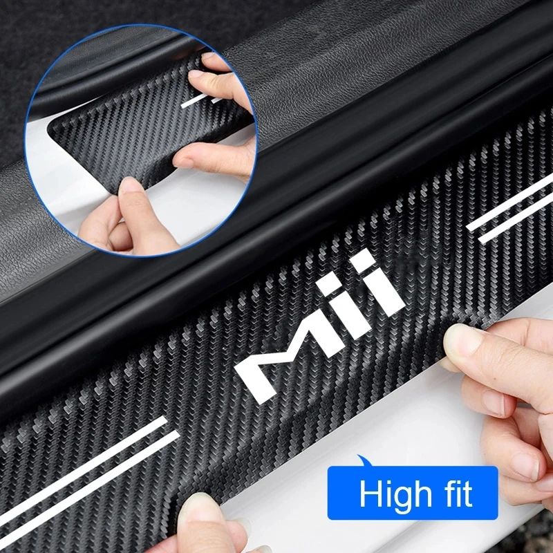 Carbon Fiber Car Door Pedal Strips for Seat Mii Logo Auto Front Door Threshold Sill Protective Rear Trunk Bumper Guard Stickers