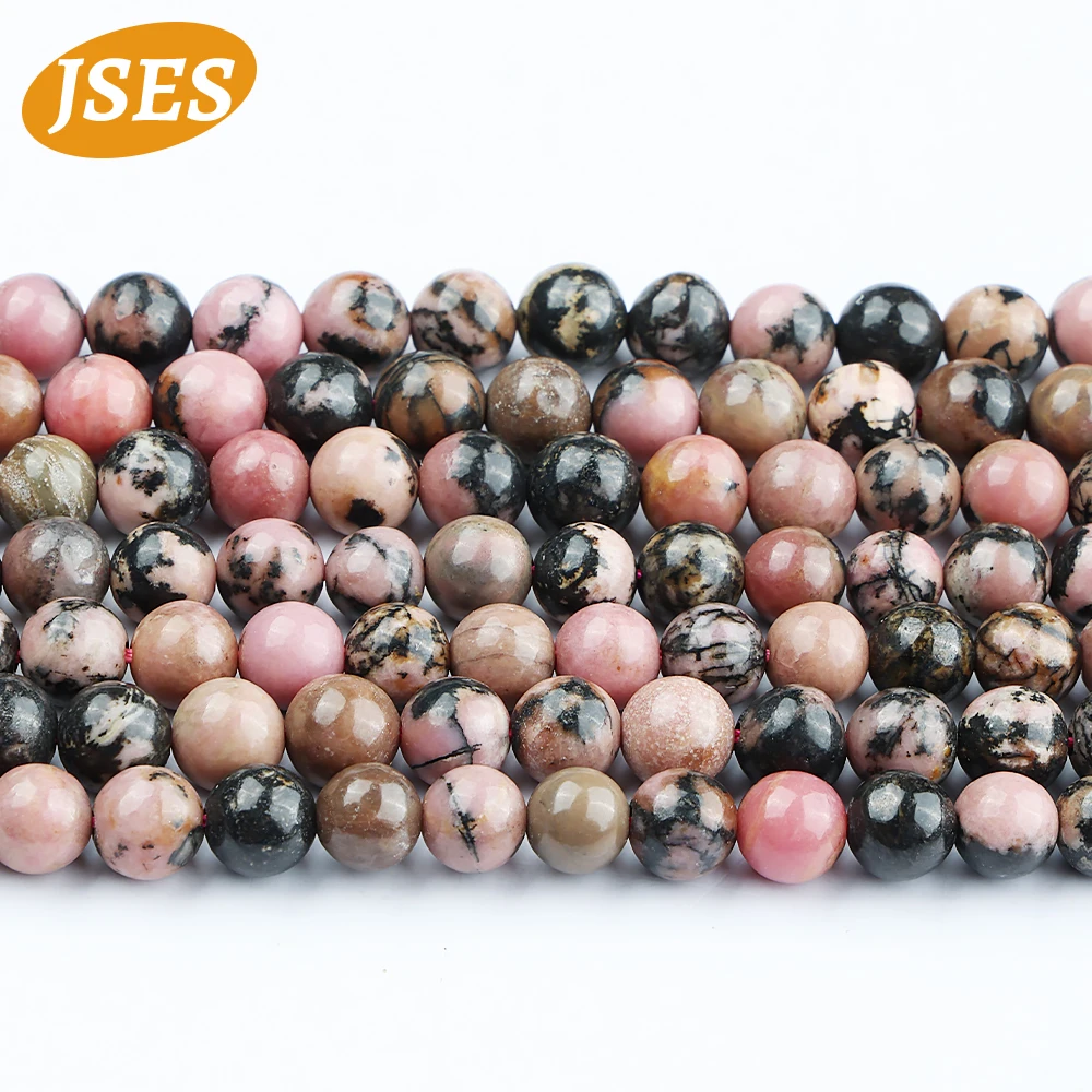 A+ Natural Stones Beads Rhodonite Loose Bead Round Shape for Jewelry Making DIY Bracelets Necklace Needlework Accessories Charms