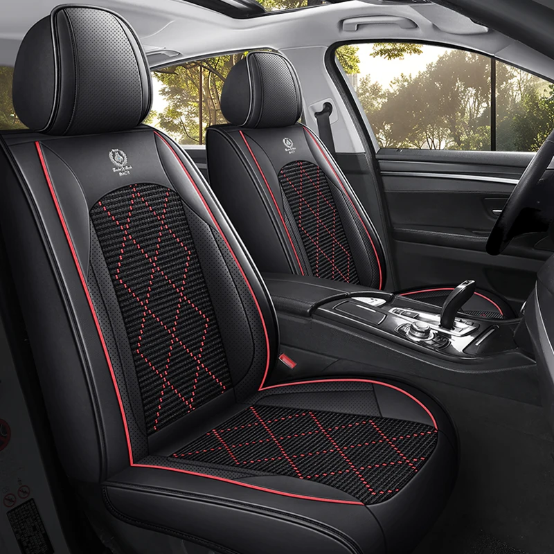 

Front Row Double Seats, Luxurious Ice Silk and Pu Leather Stitching, Universal Full-Cover Car Seat Covers, Comfortable, Breathable, and Wear-Resistant, Suitable for All Seasons, Ergonomic Design, Three-Dimensional Side Support, Enhance Driving Experience,