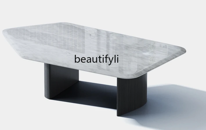 

Natural Marble Coffee Table Modern Light Luxury Smoked Wood Leather Living Room Shaped Designer Combined Tea Table