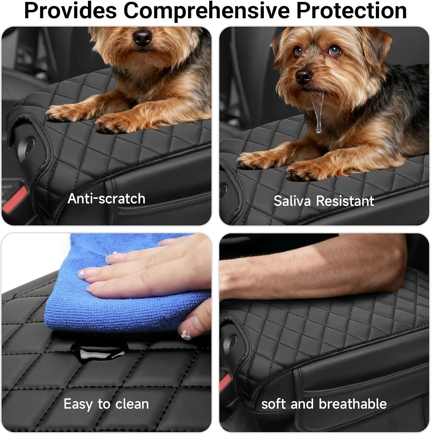 غطاء مسند ذراع وحدة التحكم المركزية متوافق مع ملحقات جيب رانجلر JK لعام 2011-2017 غطاء مسند الذراع من الجلد الأسود مع