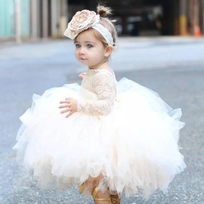 Children's formal dress, princess dress, little girl's white puffy dress, little girl's ball performance, catwalk show, flower g
