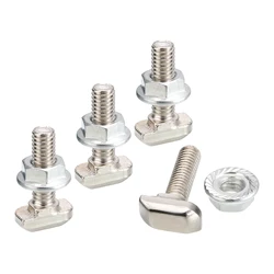 Uxcell M6x20mm M6x35mm T Slot Drop-in Bolt M6 Hexagon Flange Nut Set for Aluminum Alloy T-slot Tracks