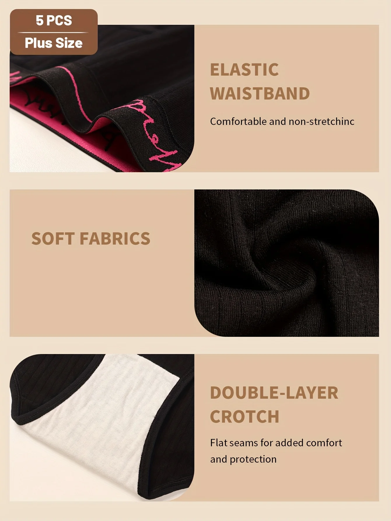 5dílné balení spodního prádla pro větší velikosti, nadměrné dámské kalhotky, střední pas s límečkem v pase a svislými pruhy, pohodlný střih - - náhled 3