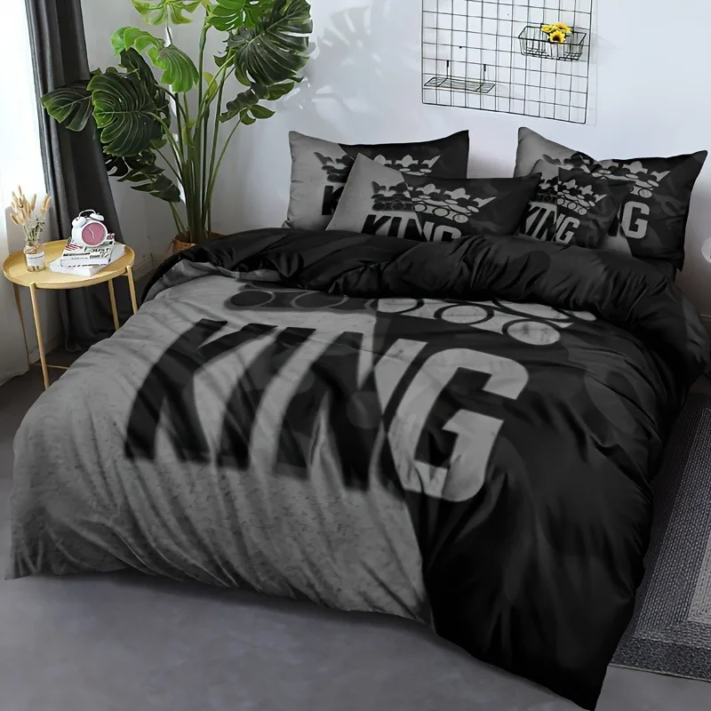 Gray and Black Duvet Cover Set  Soft and Comfortable With 2 Pillowcases Bedding Set for Bedroom Guest Room and Dorm