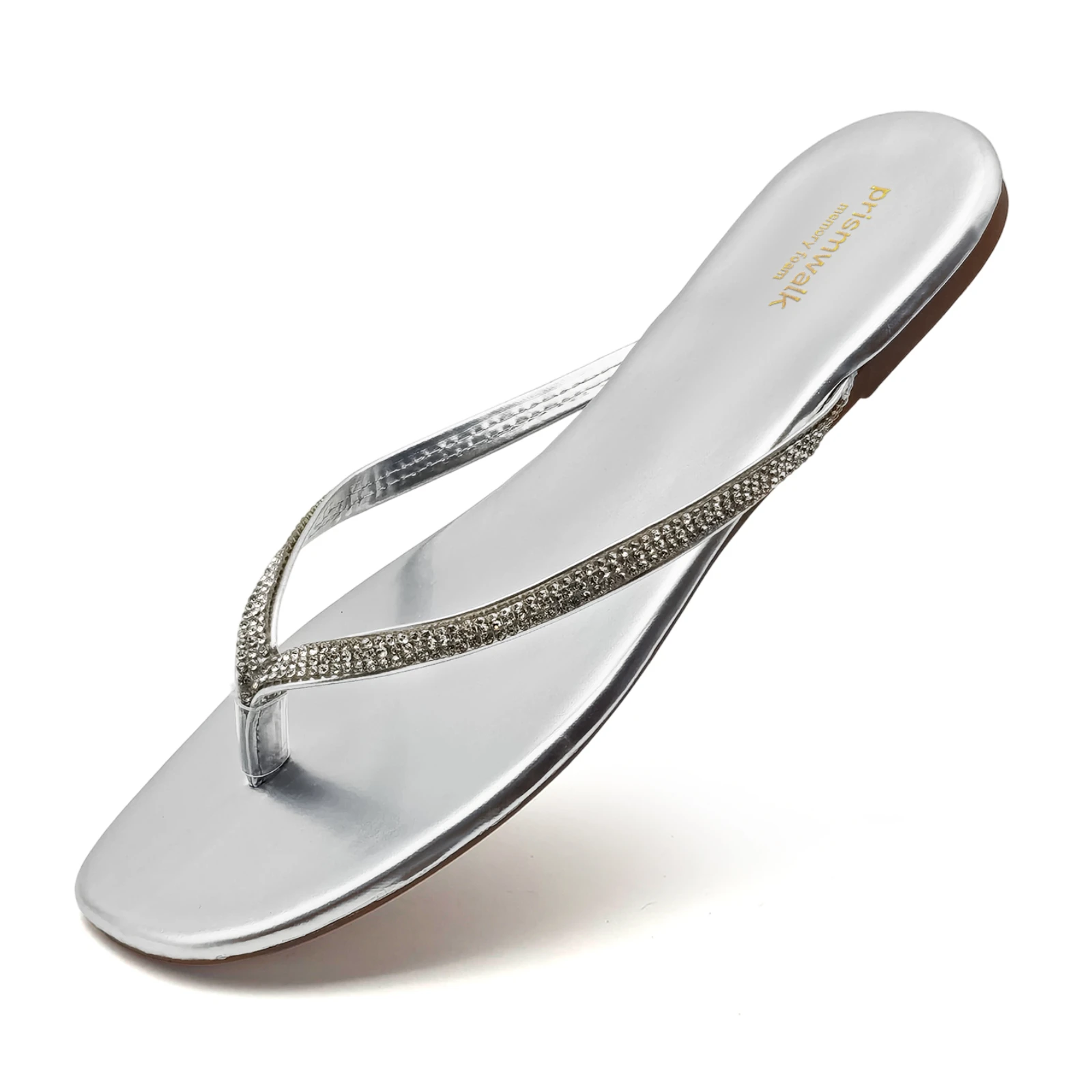 Women Rhinestone Flat Flip-Flops, Memory Foam Insole, Summer Indoor & Outdoor Beach