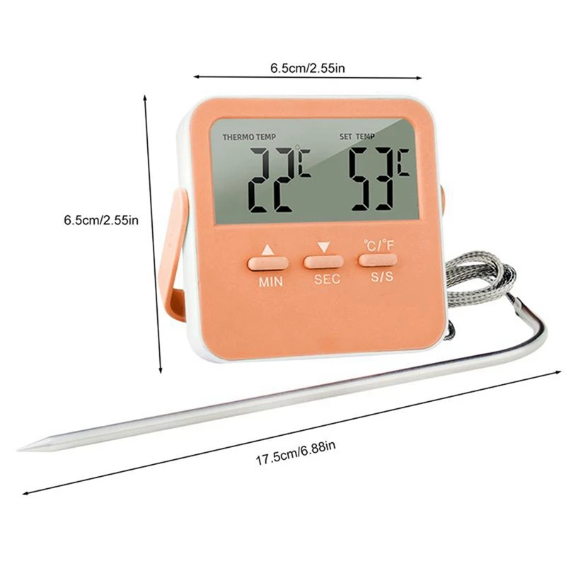 Hot-Digital Food Thermometer Cooking Temperature Alarm Cooking Timer With LED Display Stainless Steel Probe