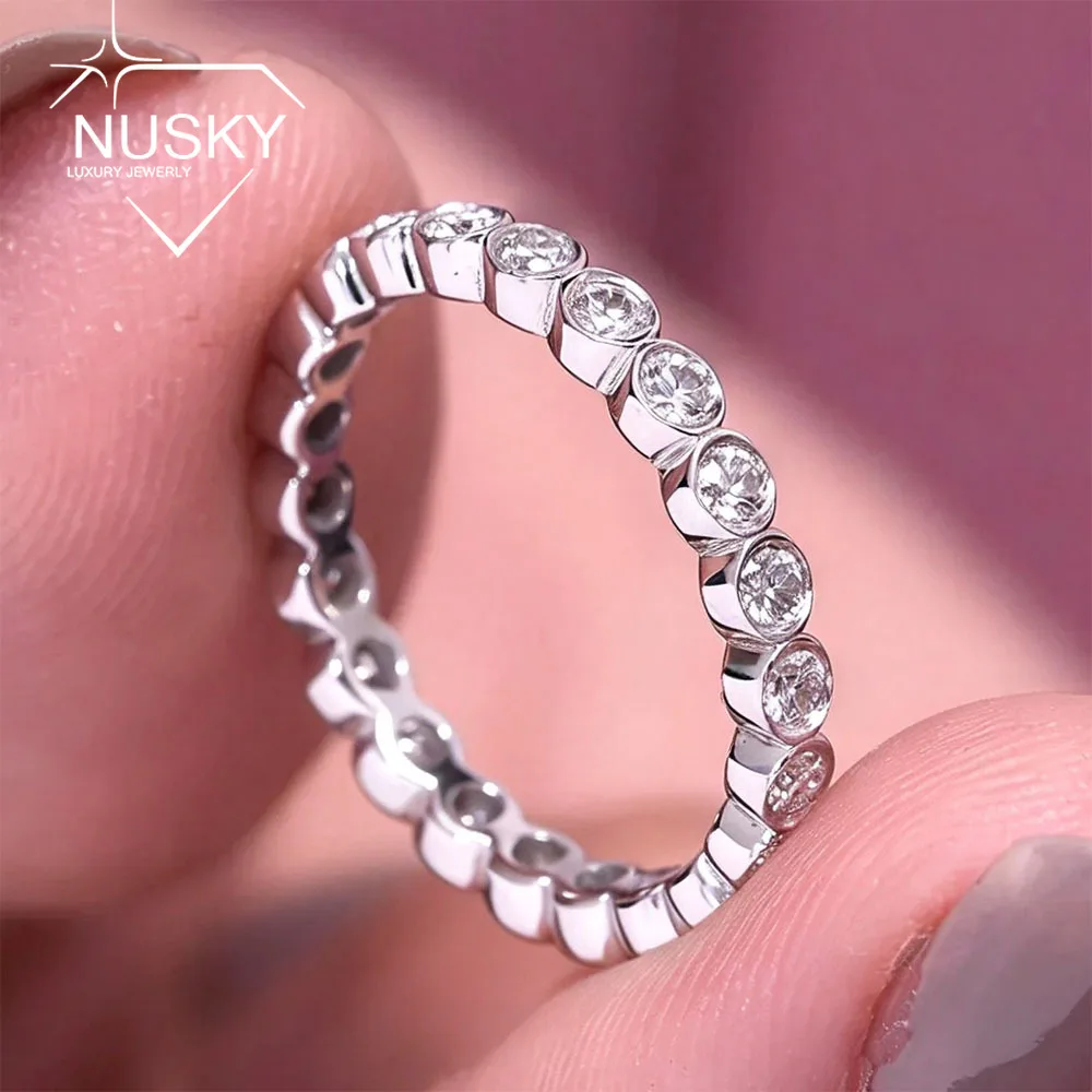 2mm Bezel Set Round Cut All Moissanite Rings for Women Full Eternity Matching Stackable Wedding Band 925 Sterling Silver Jewelry