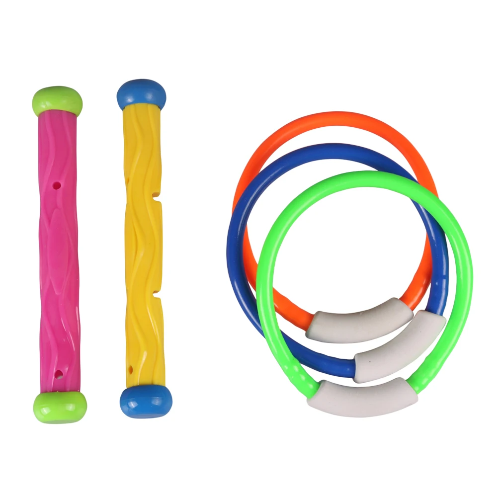 

5 pcs 5 Colorful Kids Rings Diving Stick Toy Safe Grasp Swimming Pool Toys Diving Rings Sticks Plastic Fun Playset