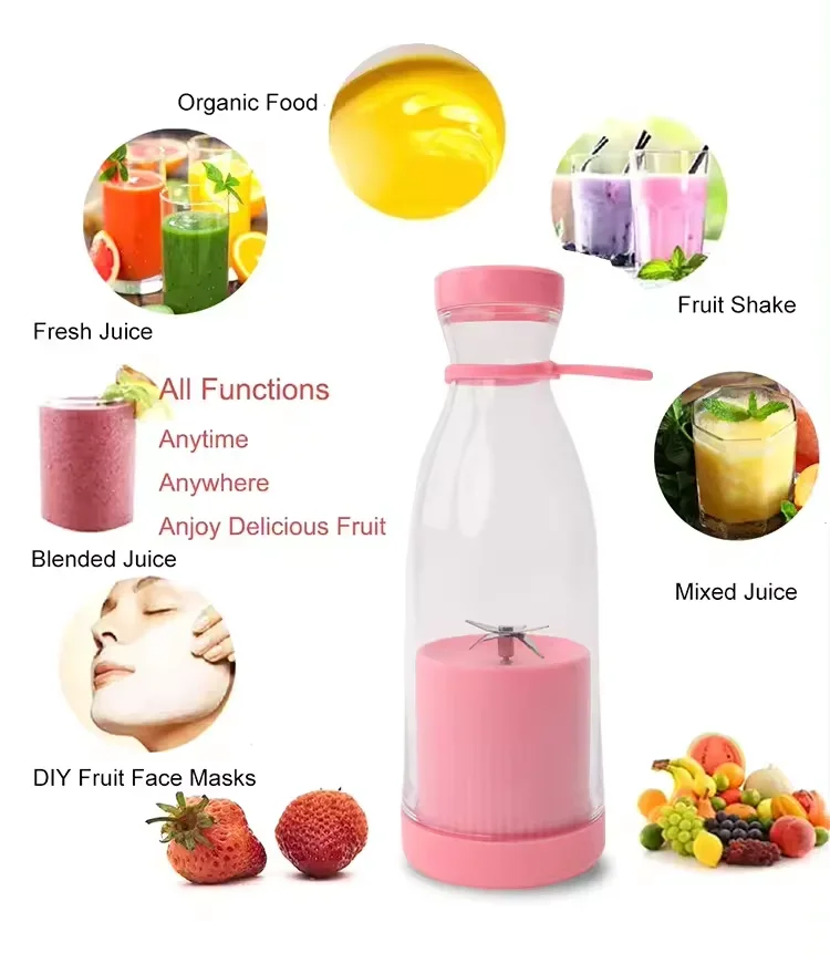 380ml Portable Electric Juicer Smoothie Blender USB Rechargeable Food Processor Fruit Mixer Machine Mini Juicer Blender Cup