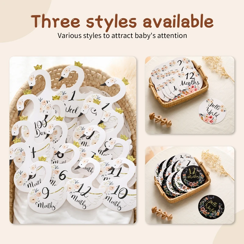Baby Number Milestone Monthly Memorial Cards Wooden Newborn Age Photography Accessories Birthing Gift Infant Growth Souvenir Set