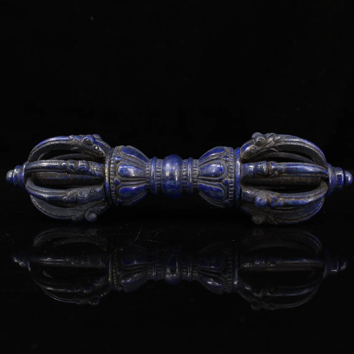 

11"Tibetan Temple Collection Old Natural lapis lazuli Cinnabar Nine shares Dorje Vajra Phurpa Pendant Amulet Dharam Worship Hall