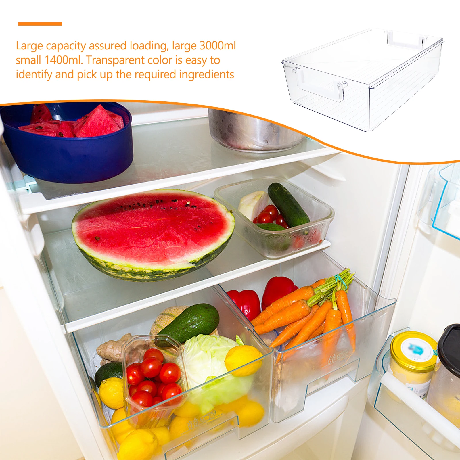 

Plastic Fridge Storage Box for Fruit Vegetable Kitchen Bin Container Transparent Drain Crate High Grade Safety Wide Use