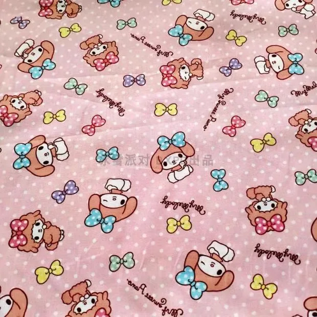 1Yard Sanrio My Melody Bows Polka Dots 100% Cotton Fabric for Girl Clothes Hometextile Cushion Cover Backpack Needlework DIY