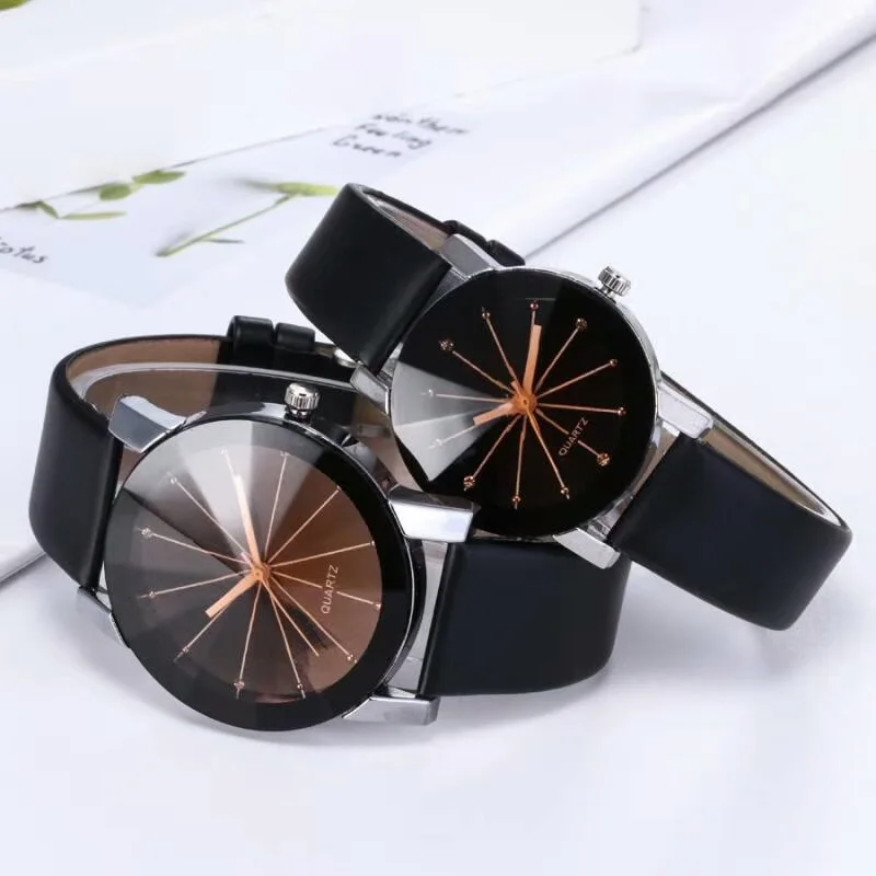 Duurzaam Paar Minnaar Horloges Quartz Dial Klok Pu Lederen Polshorloge Reloj Horloge Vrouwen Mannen Fashion Luxe Gift Relogio Feminino